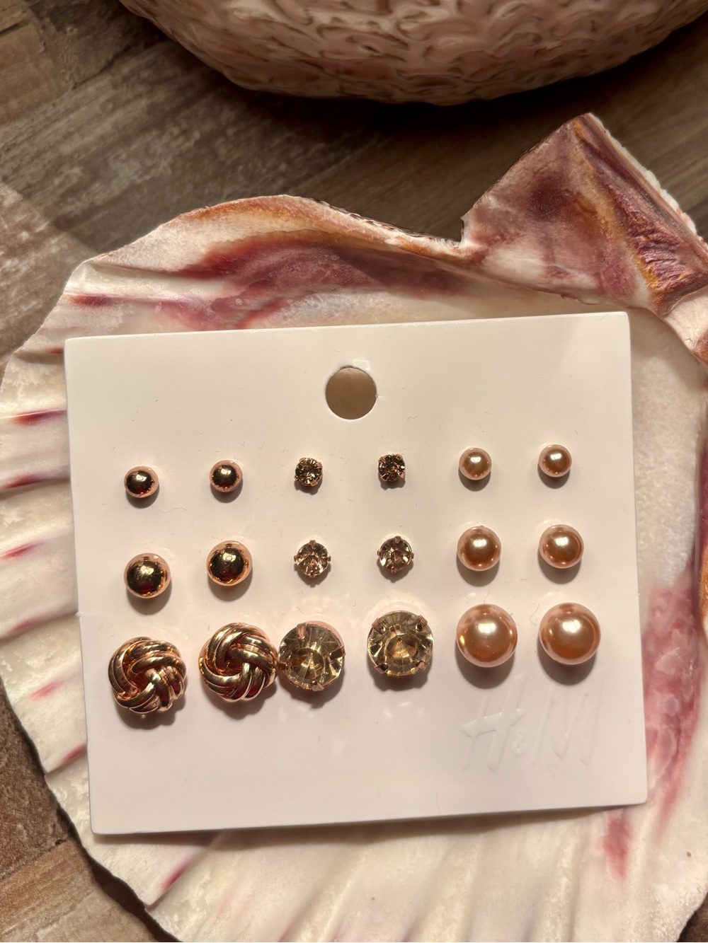 H&M Rose Gold and Pearl Multi-Stud Earring Set